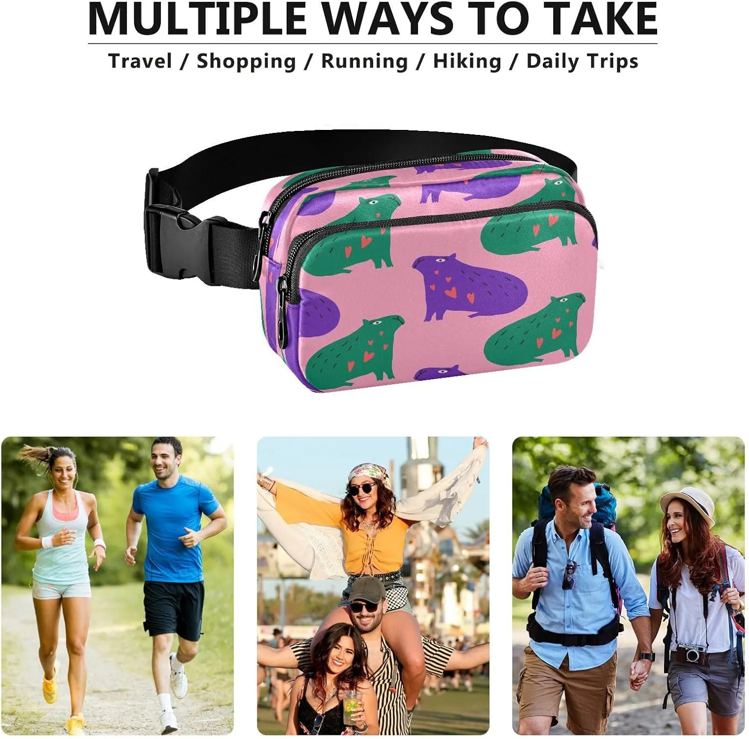 Fanny Packs for Women Men Capybaras Animals Belt Bag Waterproof Fashion Waist Pack with Adjustable Strap Boho Doodle Waist Bag Hip Bumbags for Running Workout Travel Hiking Cycling