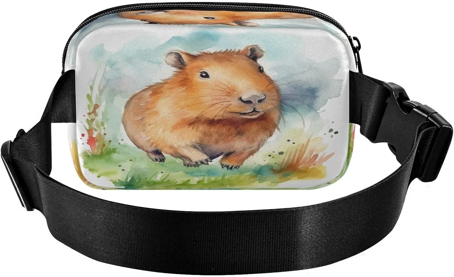 Fanny Packs for Women Men Cute Running Capybara Belt Bag Waterproof Fashion Waist Pack with Adjustable Strap Watercolor Painting Waist Bag Hip Bumbags for Running Workout Travel Hiking Cycling