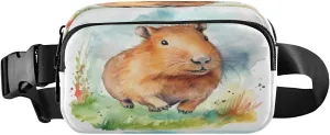 Fanny Packs for Women Men Cute Running Capybara Belt Bag Waterproof Fashion Waist Pack with Adjustable Strap Watercolor Painting Waist Bag Hip Bumbags for Running Workout Travel Hiking Cycling