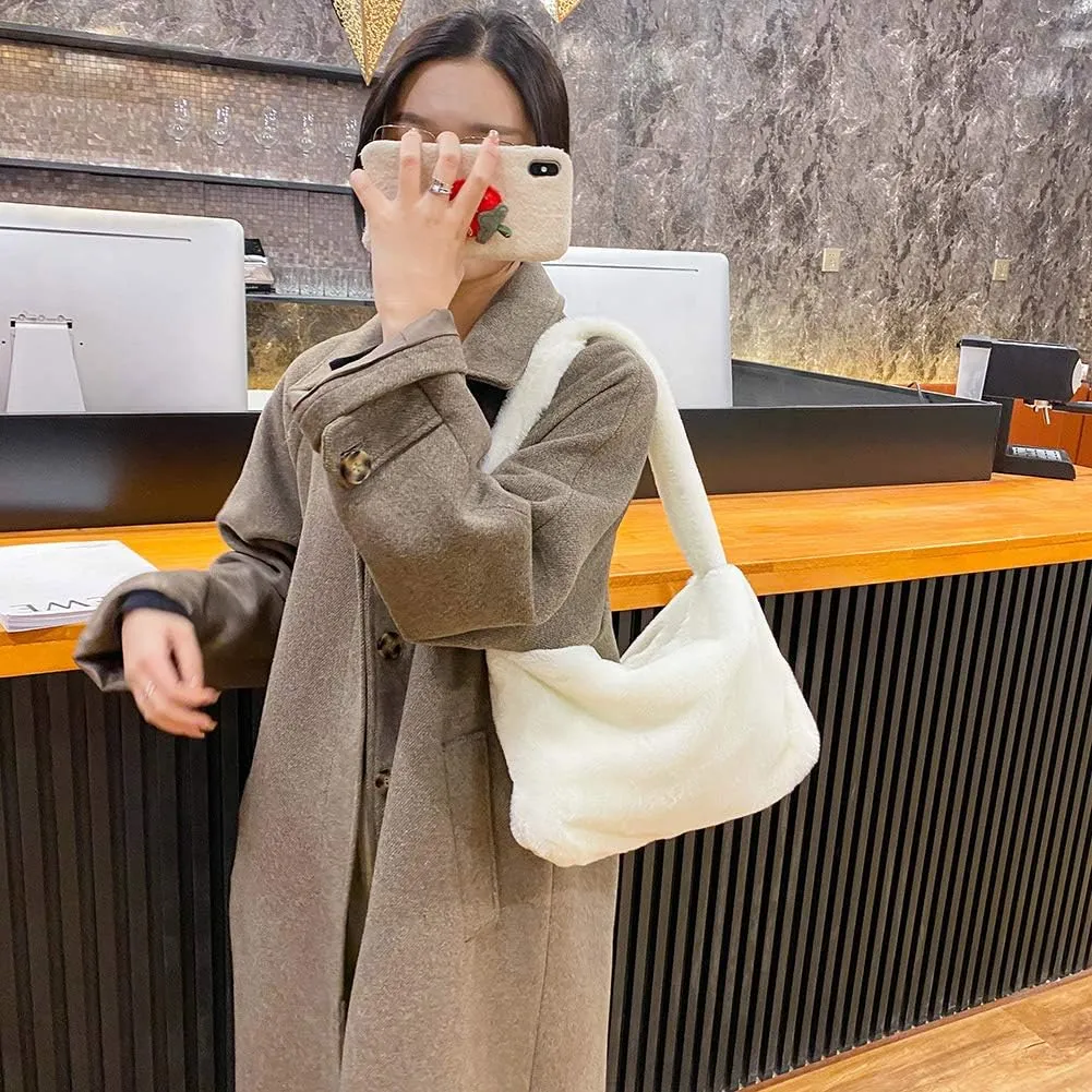 Fashion Animal Pattern Shoulder Underarm Bag Women Plush Top-handle Handbag