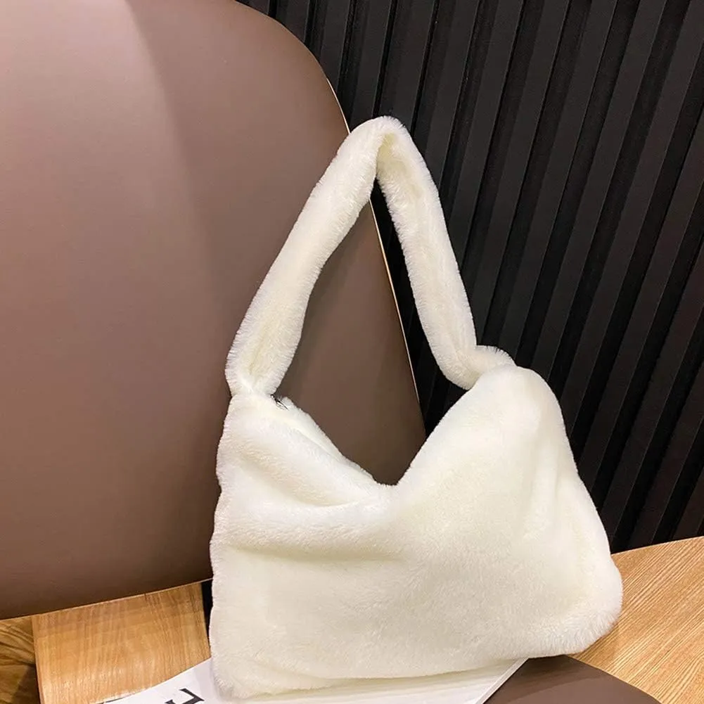 Fashion Animal Pattern Shoulder Underarm Bag Women Plush Top-handle Handbag