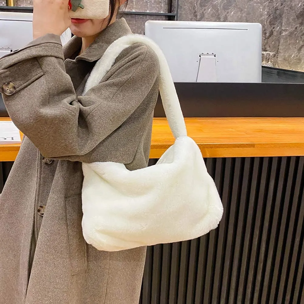 Fashion Animal Pattern Shoulder Underarm Bag Women Plush Top-handle Handbag