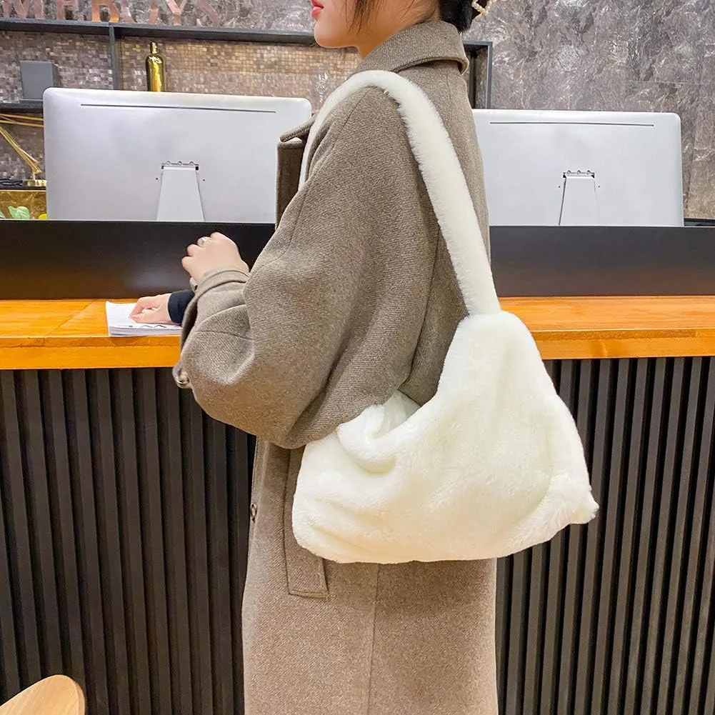 Fashion Animal Pattern Shoulder Underarm Bag Women Plush Top-handle Handbag