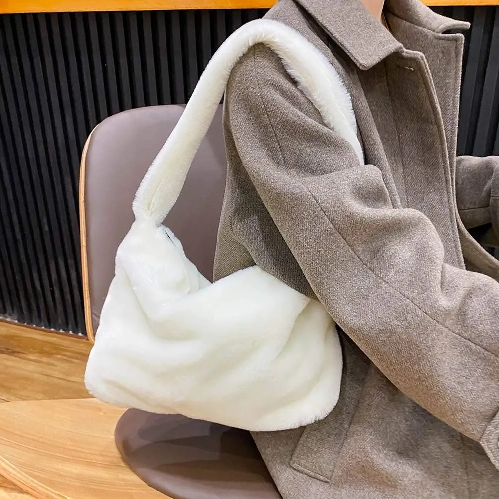 Fashion Animal Pattern Shoulder Underarm Bag Women Plush Top-handle Handbag