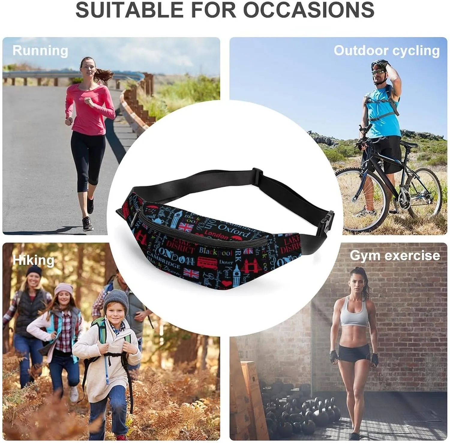 Fashion London Theme Unisex Belt Bag Crossbody Bag Fanny Pack Waist Pack Suitable for Travel And Sports, 36*15cm, style-19-2