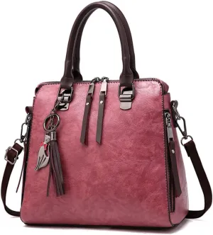 Fashion Retro Double Handle Satchel Handbag for Women Leather Crossbody Purse Top Handle Shoulder Bag Totes (Black)