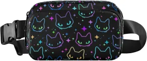 Fashion Waist Pack Crossbody Bags for Women Men with Adjustable Strap, Colorful Neon Cat Heads Mini Chest Bag Belt Bag for Run Travel Outdoor Cycling Hiking
