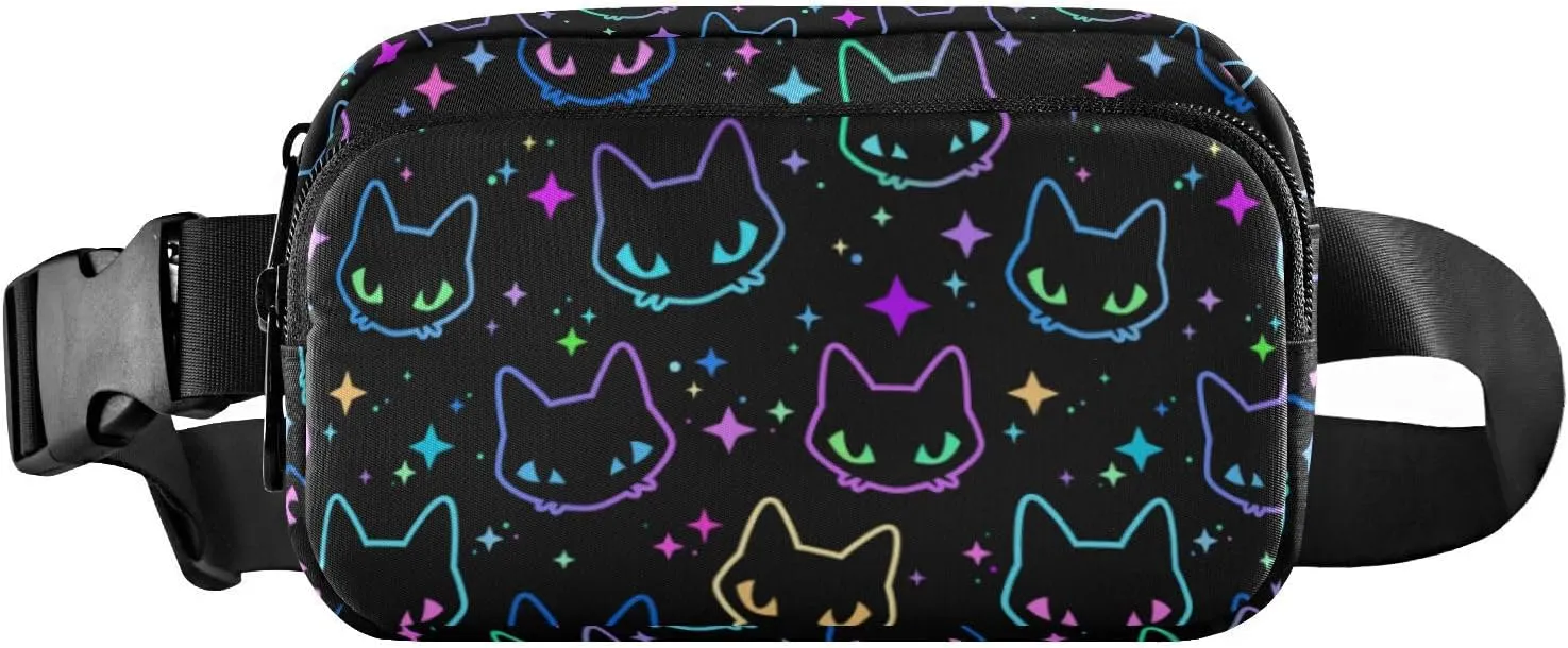 Fashion Waist Pack Crossbody Bags for Women Men with Adjustable Strap, Colorful Neon Cat Heads Mini Chest Bag Belt Bag for Run Travel Outdoor Cycling Hiking