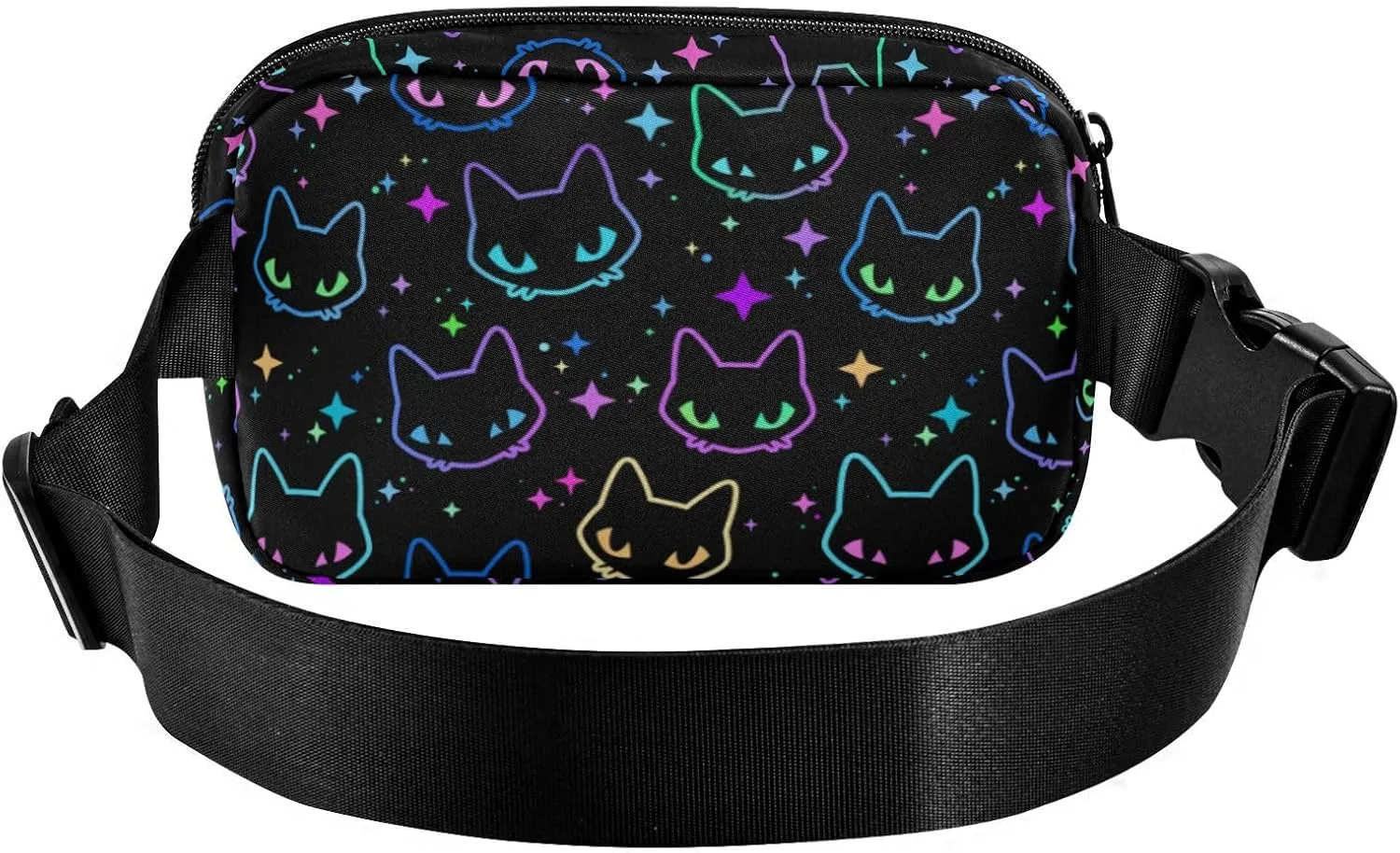 Fashion Waist Pack Crossbody Bags for Women Men with Adjustable Strap, Colorful Neon Cat Heads Mini Chest Bag Belt Bag for Run Travel Outdoor Cycling Hiking