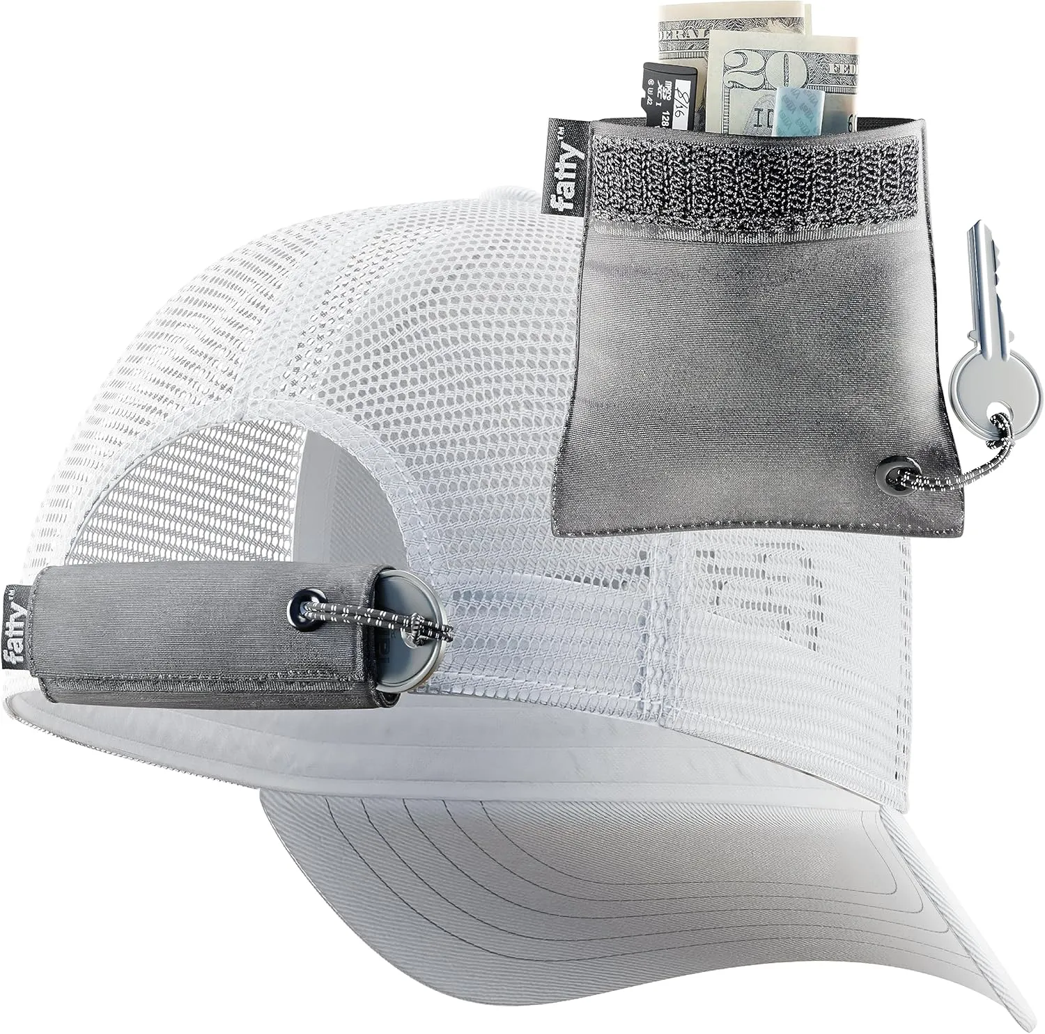 FATTYPACK - Attachable Storage Pocket for Hats - Store Cash, Medicine, Gum, Keys, Pencils, Pens, Golf Tees, etc.
