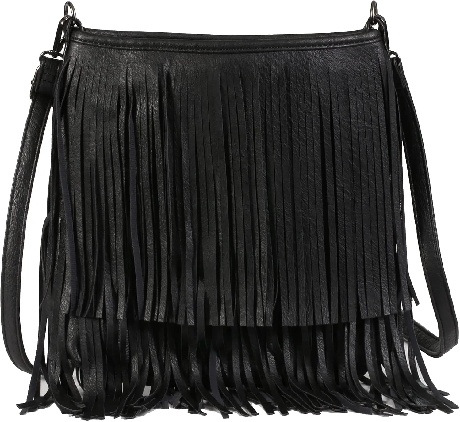 Faux Leather Fringe Crossbody Bag for Women – Cowgirl Tassel Shoulder Purse with Zip Closure – Medium Size – Dakota