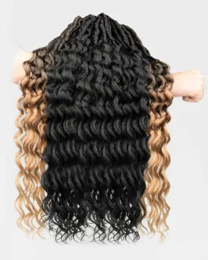 Faux Locs Crochet Hair- 24 Inches (6 2) Packs Pre Looped Natural Black  Ombre Golden 112 Strands Synthetic Hair Extensions, Soft Goddess Locs Braids with Long Deep Wave Curly Ends(24"-8 Packs,1B T27)