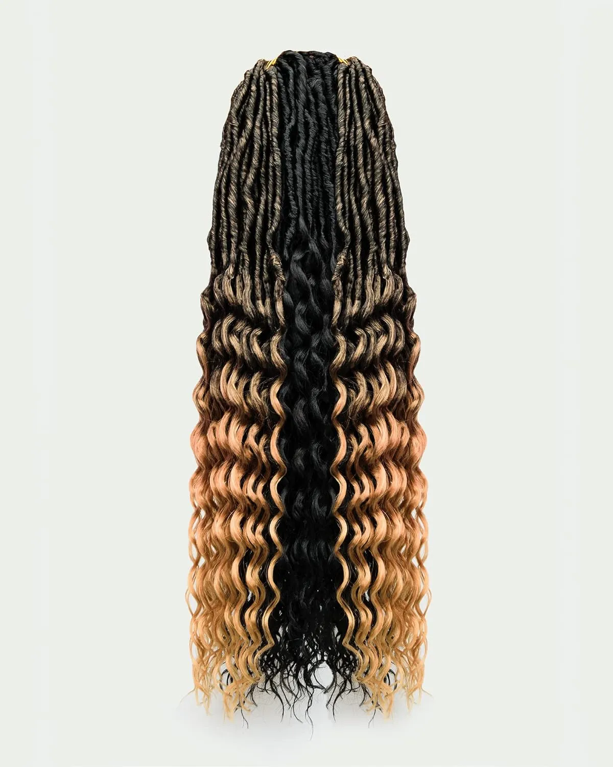 Faux Locs Crochet Hair- 24 Inches (6 2) Packs Pre Looped Natural Black  Ombre Golden 112 Strands Synthetic Hair Extensions, Soft Goddess Locs Braids with Long Deep Wave Curly Ends(24"-8 Packs,1B T27)
