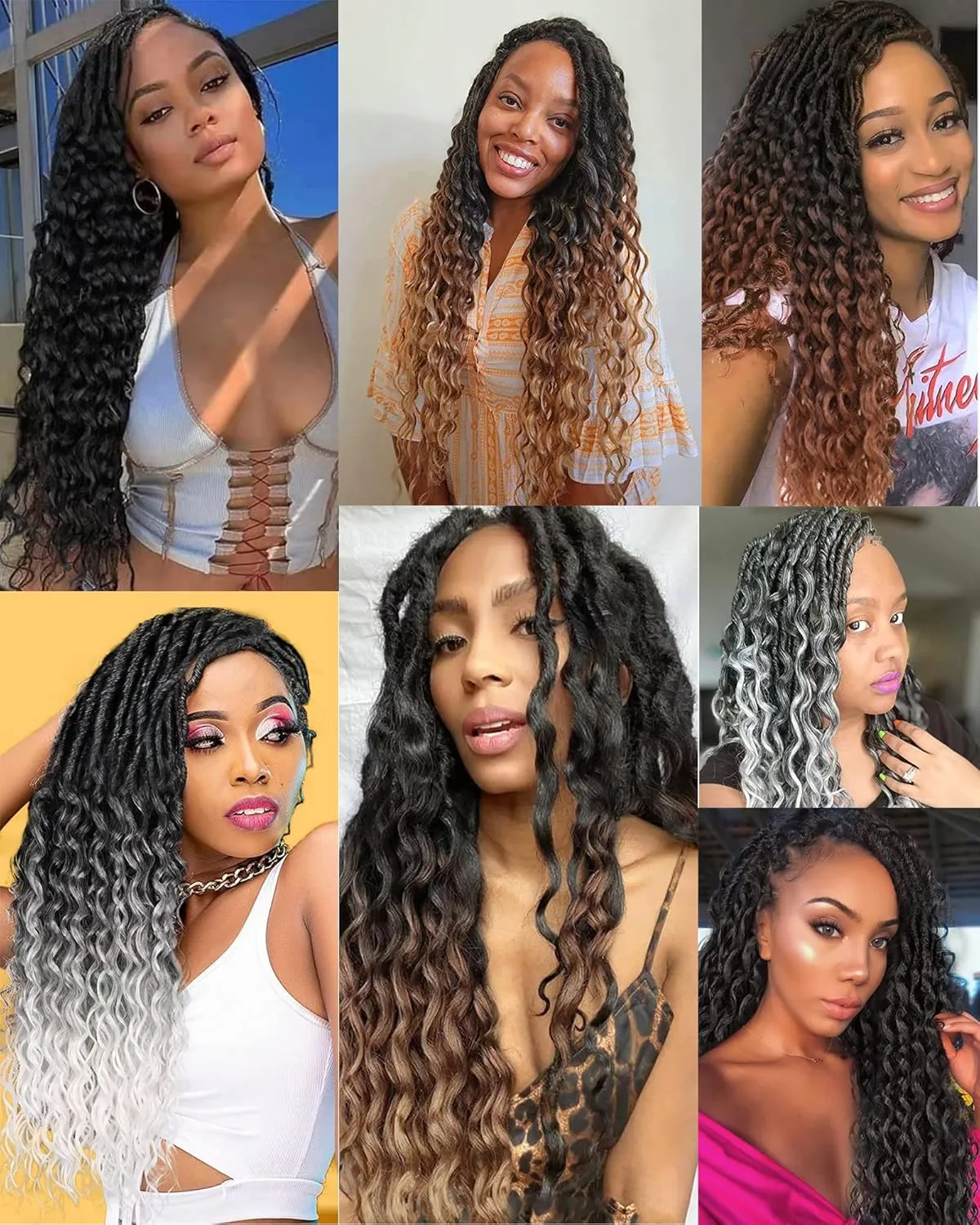 Faux Locs Crochet Hair for Black Women- 24 Inches (6 2) Packs Pre Looped Natural Black  Ombre Brown 112 Strands Synthetic Hair Extensions, Soft Goddess Locs Braids with Long Deep Wave Curly Ends(24"-8