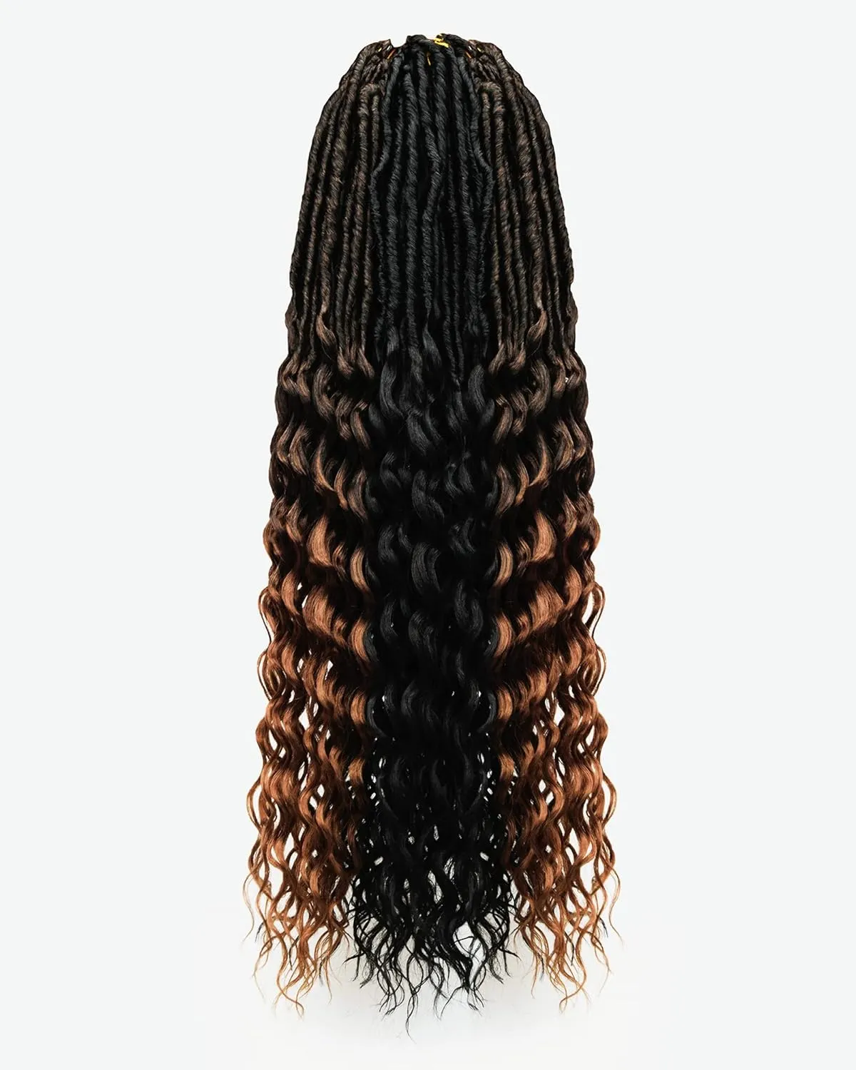 Faux Locs Crochet Hair for Black Women- 24 Inches (6 2) Packs Pre Looped Natural Black  Ombre Brown 112 Strands Synthetic Hair Extensions, Soft Goddess Locs Braids with Long Deep Wave Curly Ends(24"-8