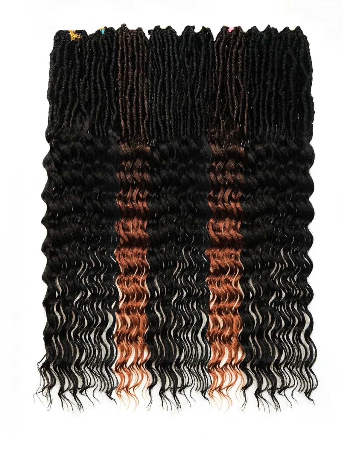 Faux Locs Crochet Hair for Black Women- 24 Inches (6 2) Packs Pre Looped Natural Black  Ombre Brown 112 Strands Synthetic Hair Extensions, Soft Goddess Locs Braids with Long Deep Wave Curly Ends(24"-8