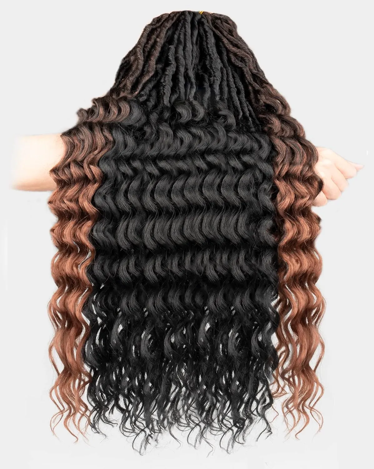Faux Locs Crochet Hair for Black Women- 24 Inches (6 2) Packs Pre Looped Natural Black  Ombre Brown 112 Strands Synthetic Hair Extensions, Soft Goddess Locs Braids with Long Deep Wave Curly Ends(24"-8