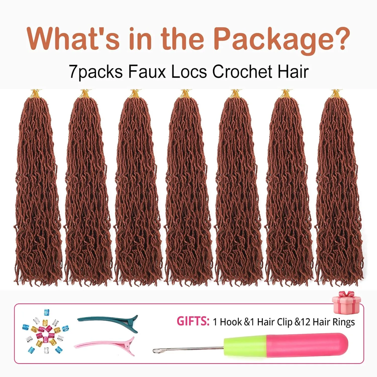 Faux Locs Crochet Hair Ginger 7 Packs 20 Inch Soft Locs Crochet Braids Goddess Locs Wavy Twist Hair Extensions 350#