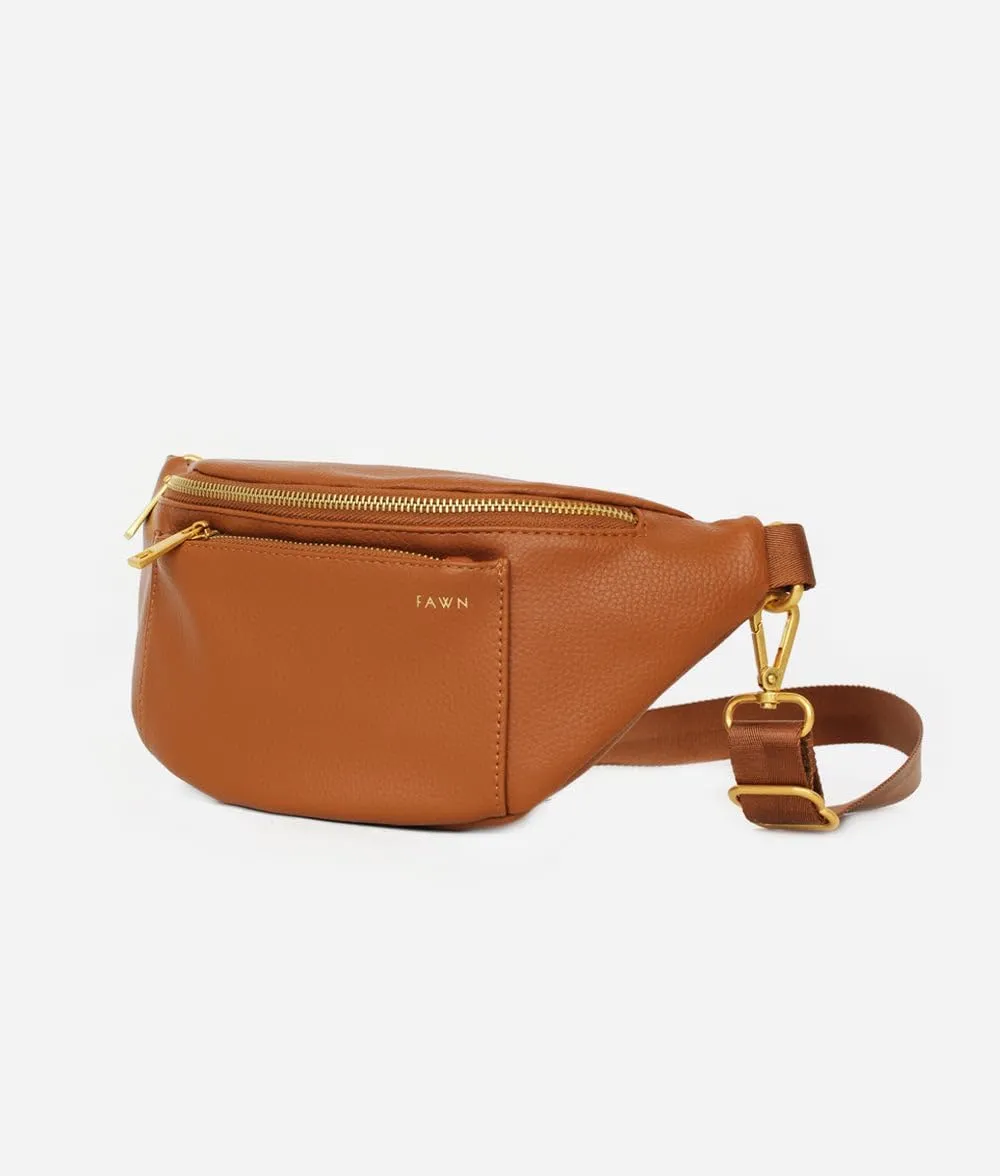 FAWN DESIGN The Fawny Pack Brown Fanny Pack, Fanny Pack for Women Crossbody Bag, 2 Pockets and 6 Interior Card Slots, Adjustable Nylon Strap