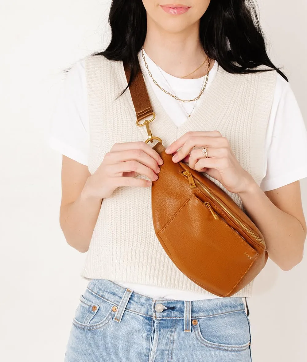 FAWN DESIGN The Fawny Pack Brown Fanny Pack, Fanny Pack for Women Crossbody Bag, 2 Pockets and 6 Interior Card Slots, Adjustable Nylon Strap