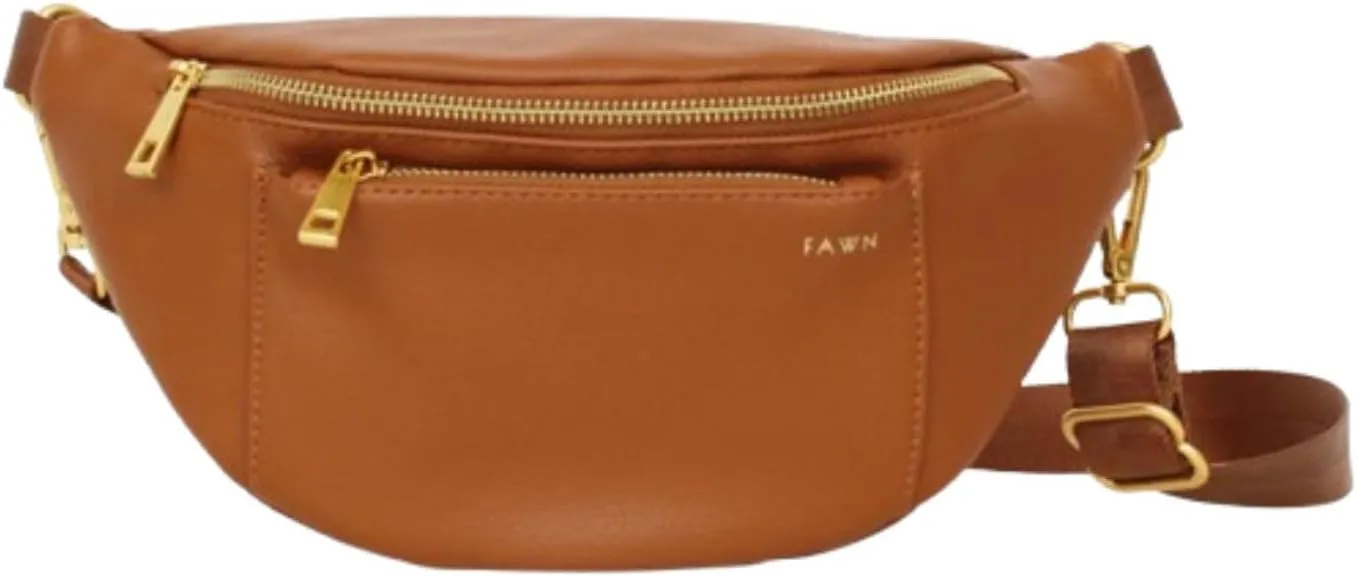 FAWN DESIGN The Fawny Pack Brown Fanny Pack, Fanny Pack for Women Crossbody Bag, 2 Pockets and 6 Interior Card Slots, Adjustable Nylon Strap