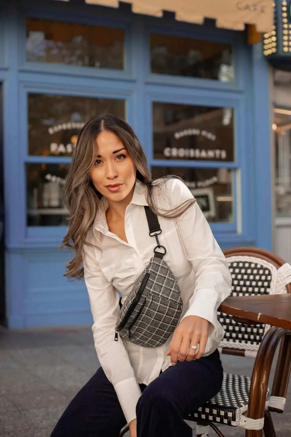 FAWN DESIGN The Fawny Pack Plaid Tweed Fanny Pack, Fanny Pack for Women Crossbody Bag, 2 Pockets and 6 Interior Card Slots, Adjustable Nylon Strap