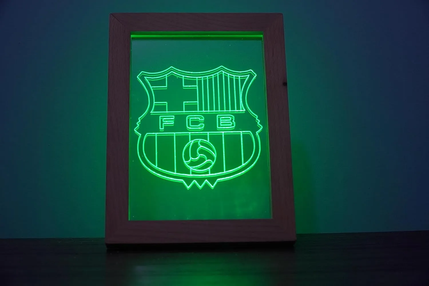 FCB LED Night Light Acrylic Engraved Wooden Picture Frame Desk Lamp Cool Nightlight Gift for Friends or Family, Energy Saving, Remote Controlled, Barcelona.