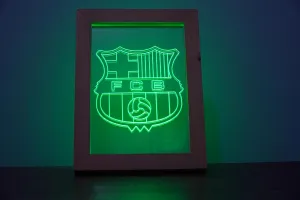 FCB LED Night Light Acrylic Engraved Wooden Picture Frame Desk Lamp Cool Nightlight Gift for Friends or Family, Energy Saving, Remote Controlled, Barcelona.