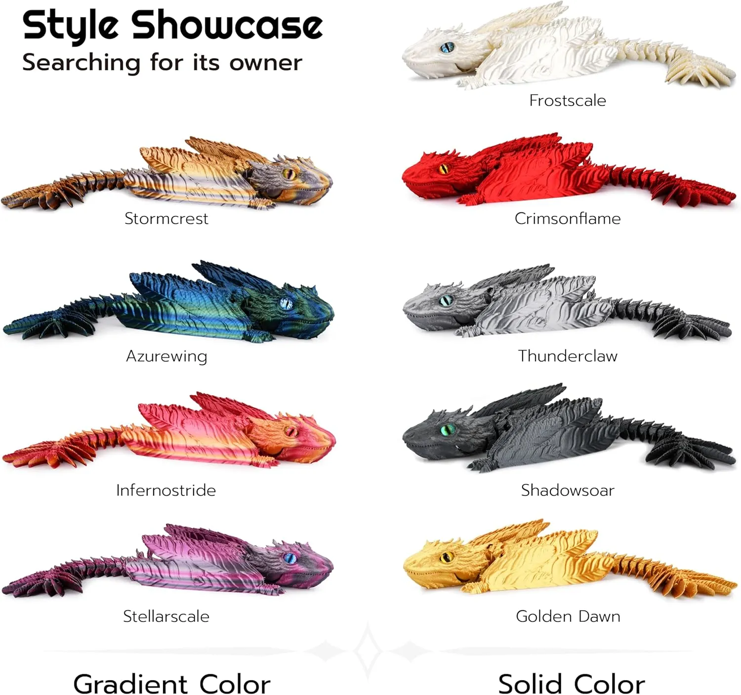 Feathered Wyvern Dragon, 3D Printed Dragon, Articulated Dragon, Fidget Dragon, 3D Printed Toys, Desktop Pet (Stellarscale)