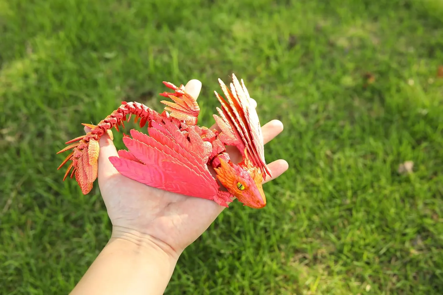 Feathered Wyvern Dragon，3D Printed Dragon with Wings，Articulated Dragon，Fidget Toy Surprise，Desktop Pet (red)