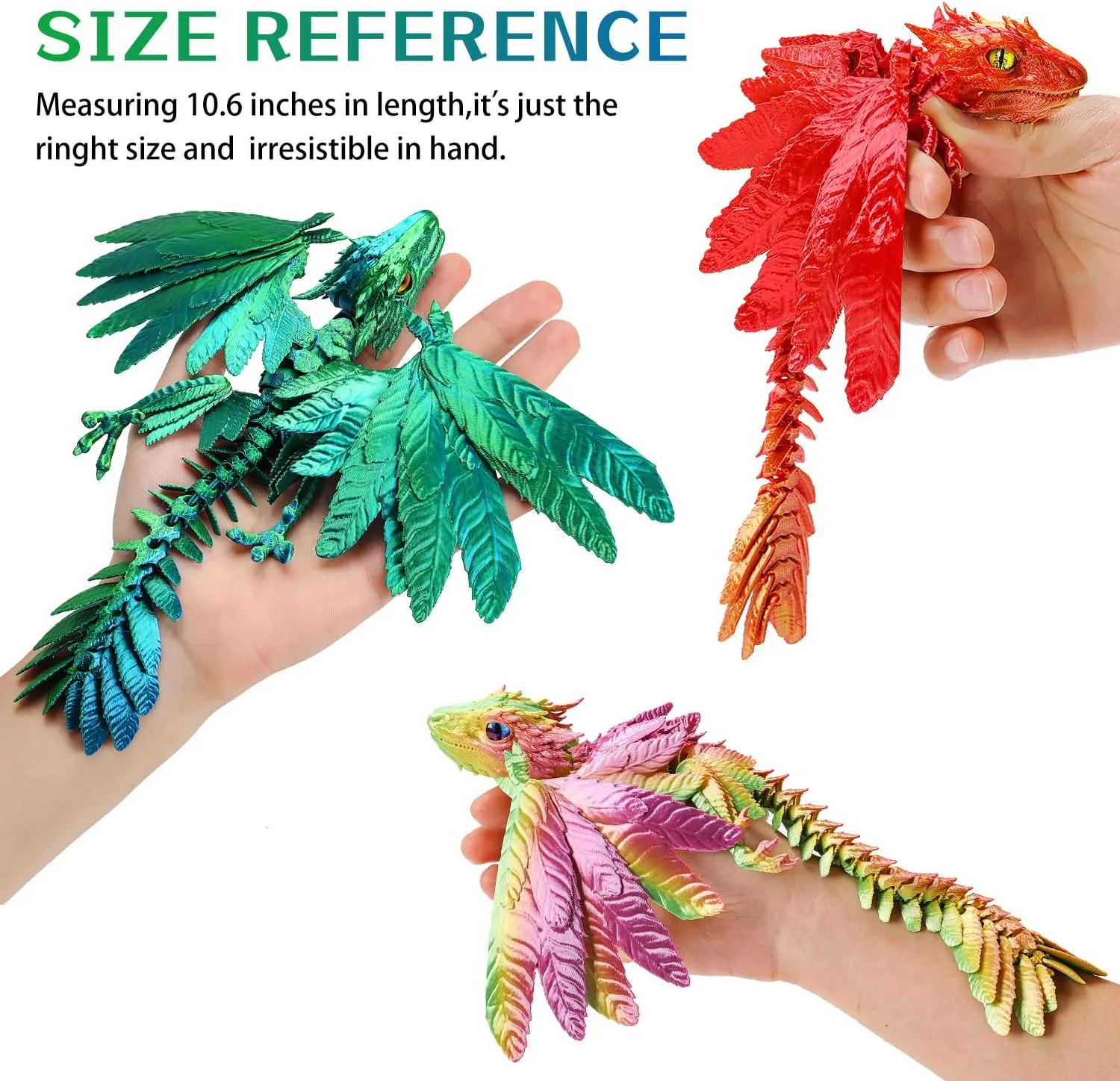 Feathered Wyvern Dragon，3D Printed Dragon with Wings，Articulated Dragon，Fidget Toy Surprise，Desktop Pet (red)