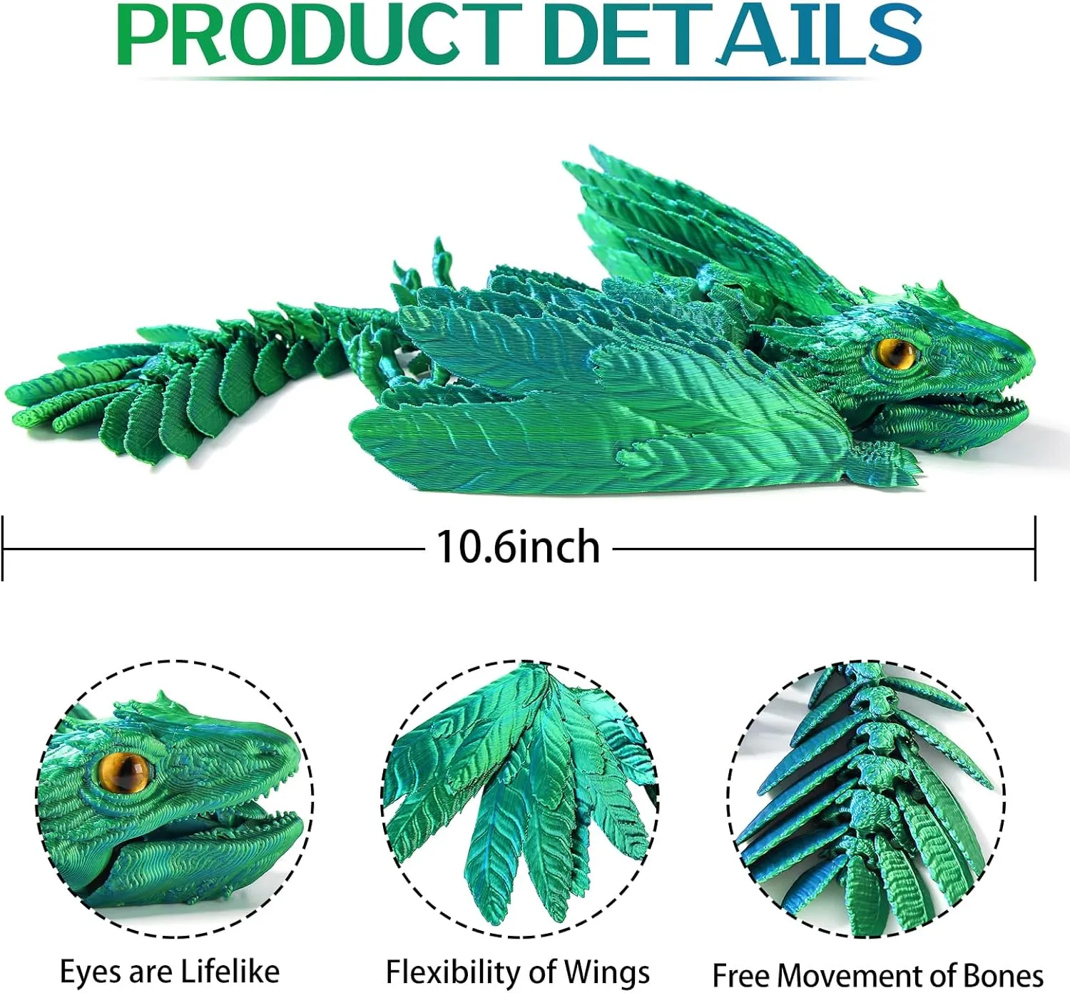 Feathered Wyvern Dragon，3D Printed Dragon with Wings，Articulated Dragon，Fidget Toy Surprise，Desktop Pet (red)
