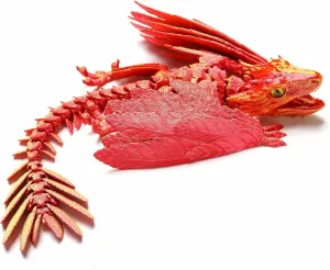 Feathered Wyvern Dragon，3D Printed Dragon with Wings，Articulated Dragon，Fidget Toy Surprise，Desktop Pet (red)