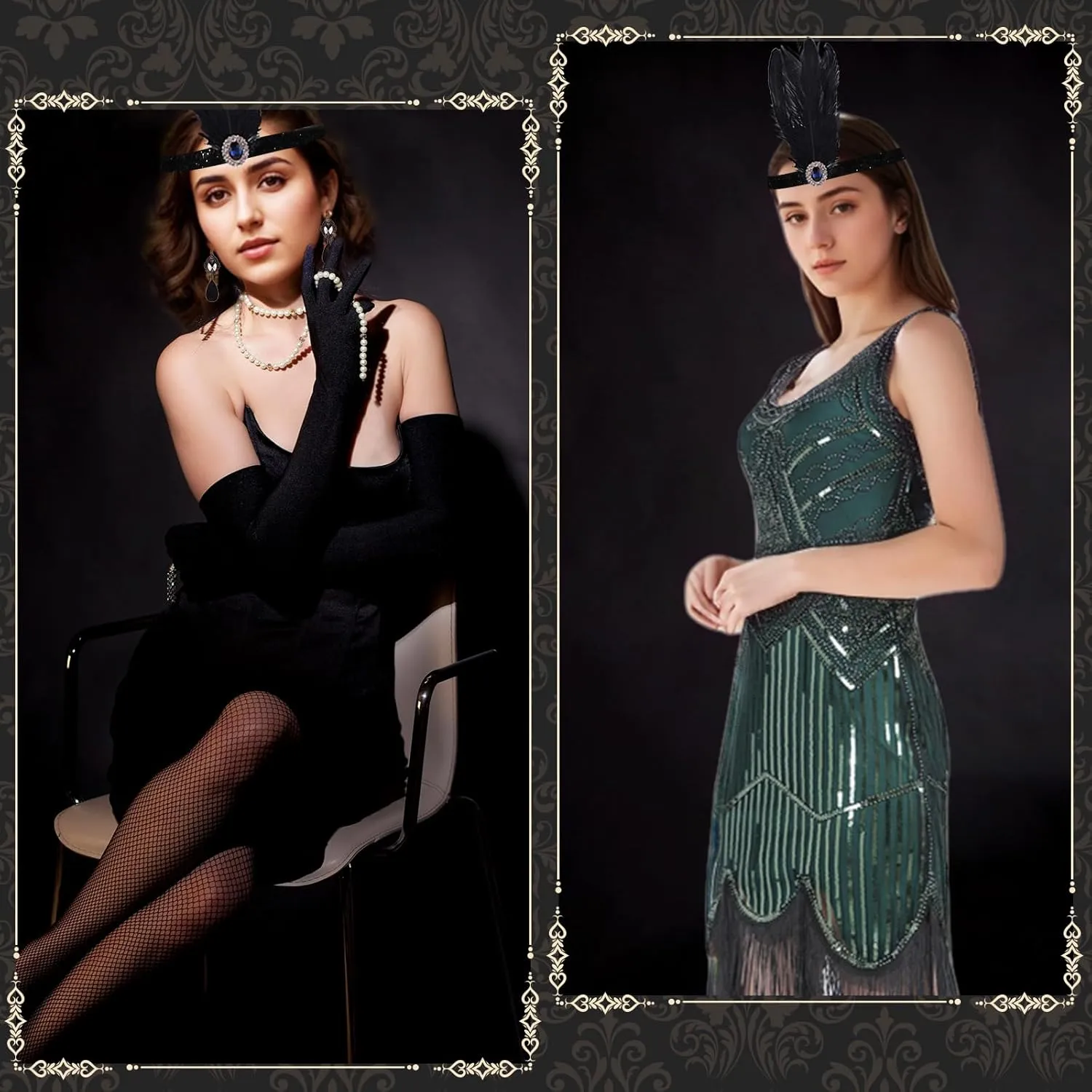 FEPITO 1920s Flapper Dresses for Women, Fringed Sequin Great Gatsby Dress for Women with 20s Accessories, Roaring 20s Costume