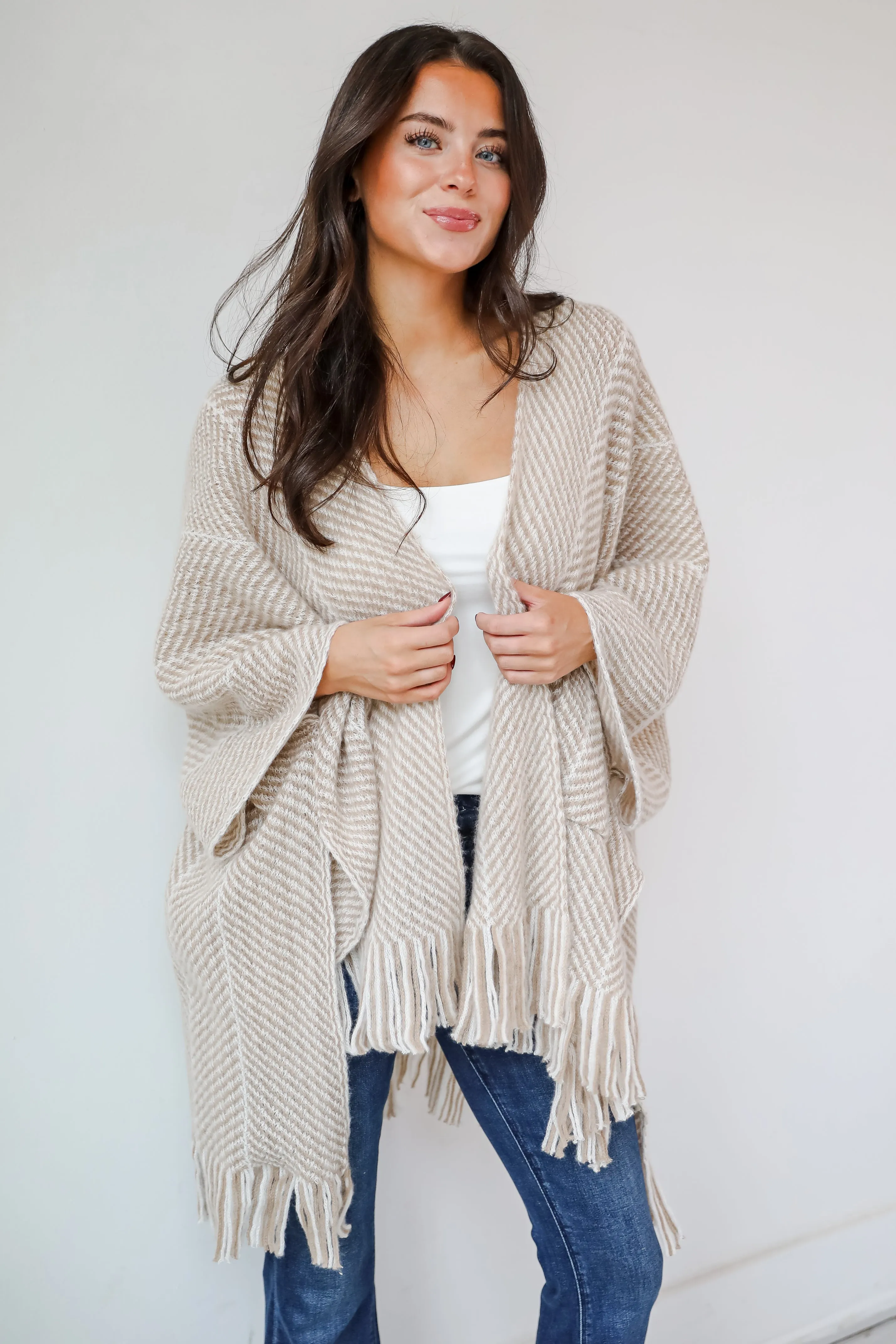 FINAL SALE - Care For You Beige Fringe Shawl - DOORBUSTER