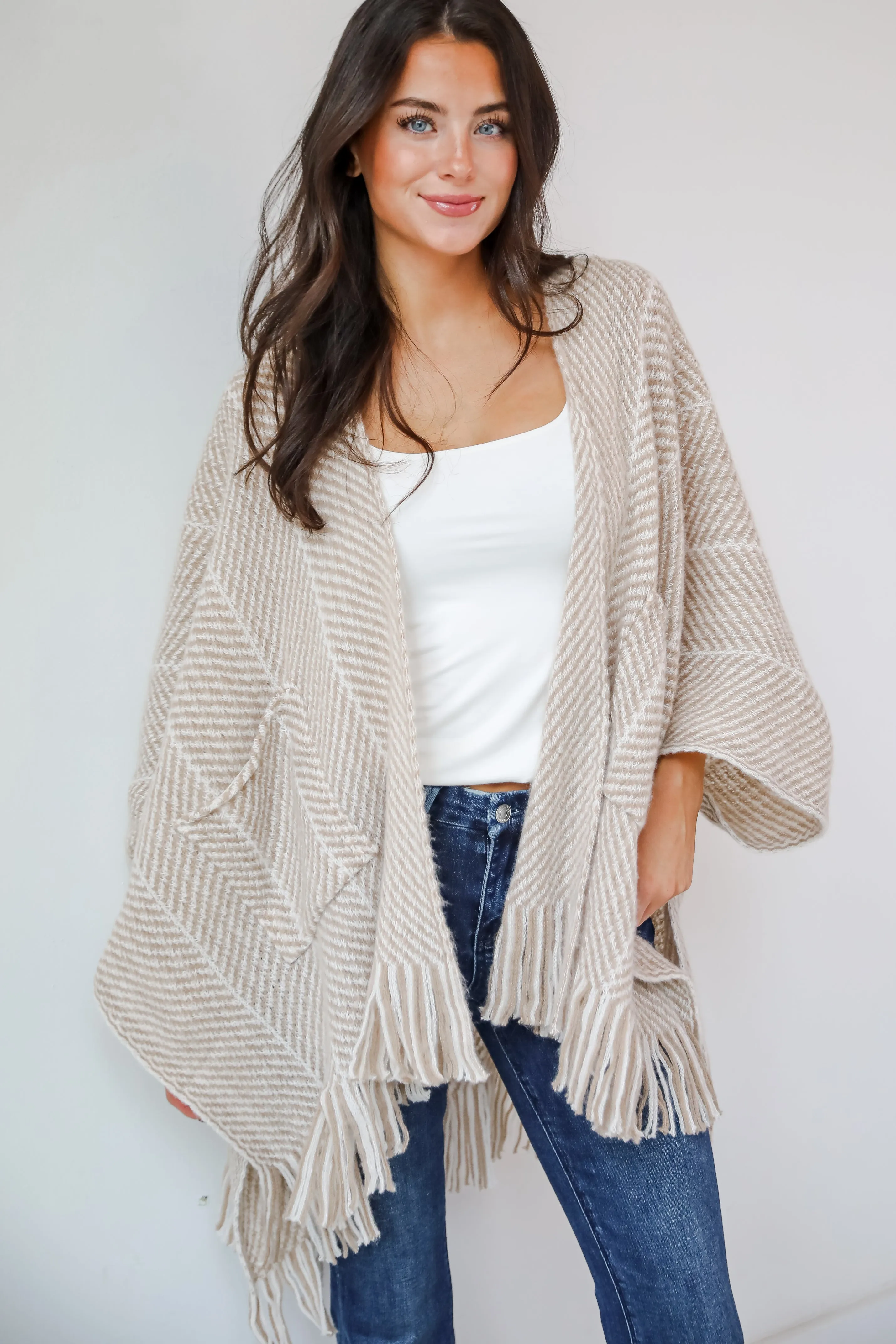 FINAL SALE - Care For You Beige Fringe Shawl - DOORBUSTER
