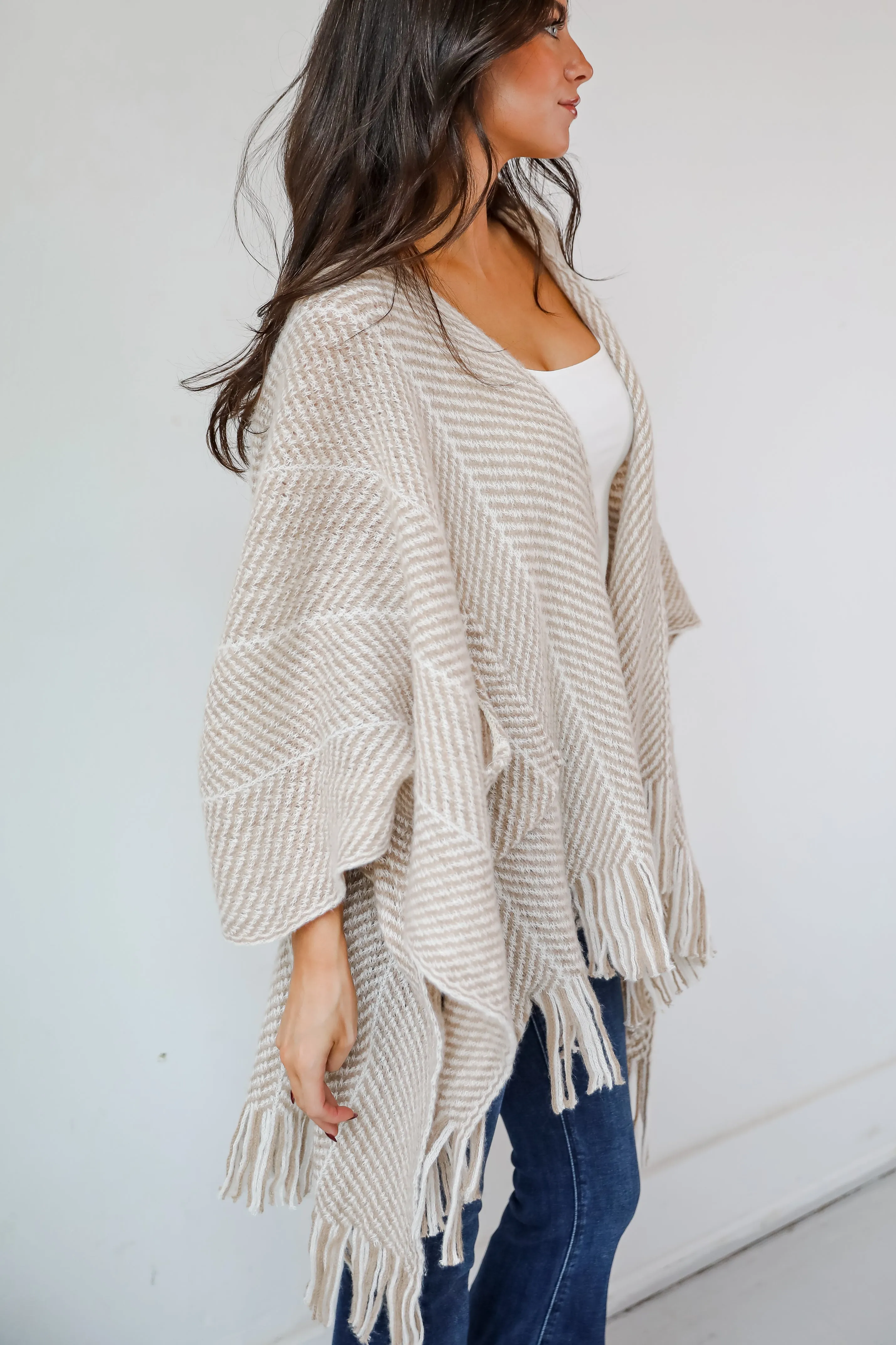 FINAL SALE - Care For You Beige Fringe Shawl - DOORBUSTER