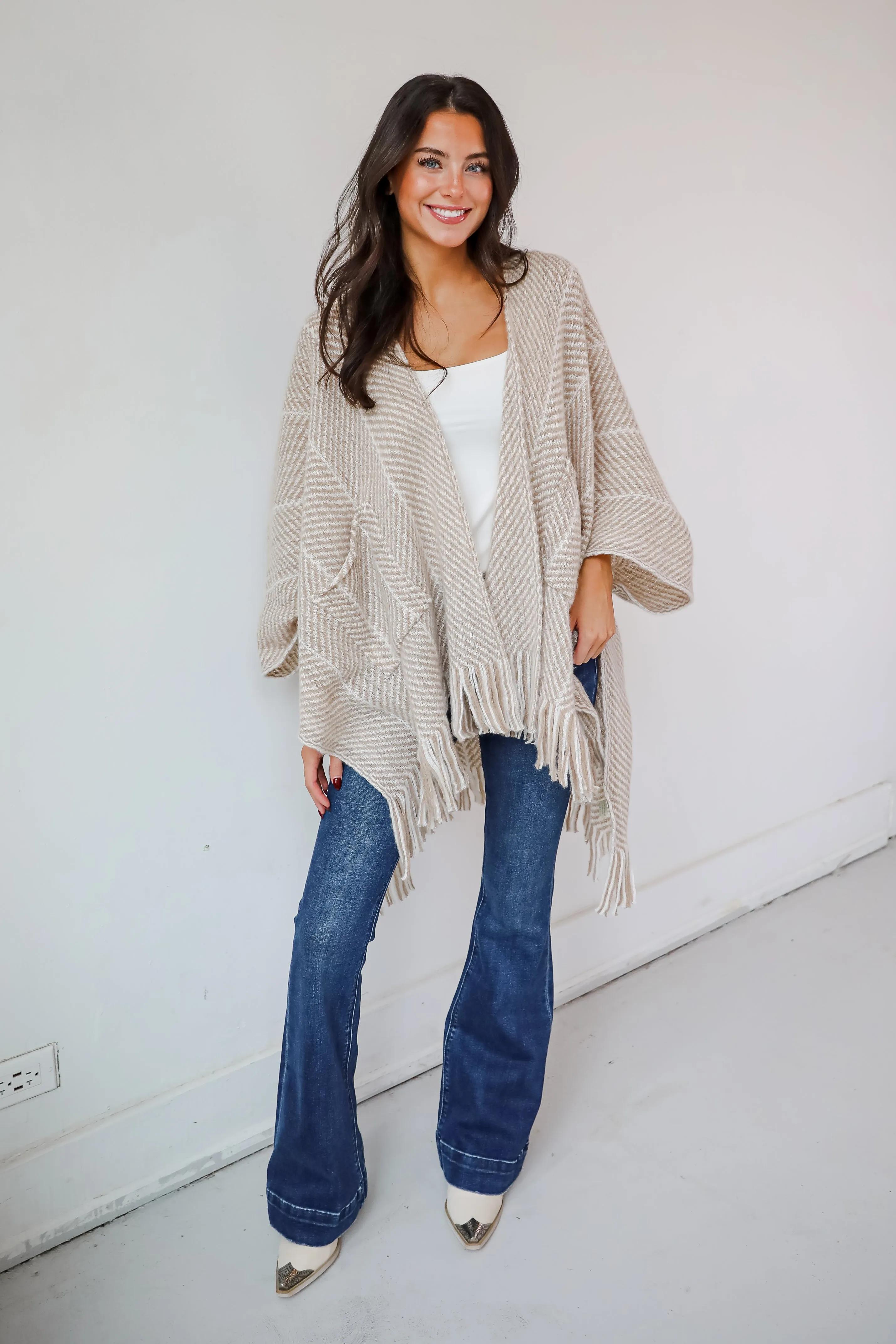 FINAL SALE - Care For You Beige Fringe Shawl - DOORBUSTER