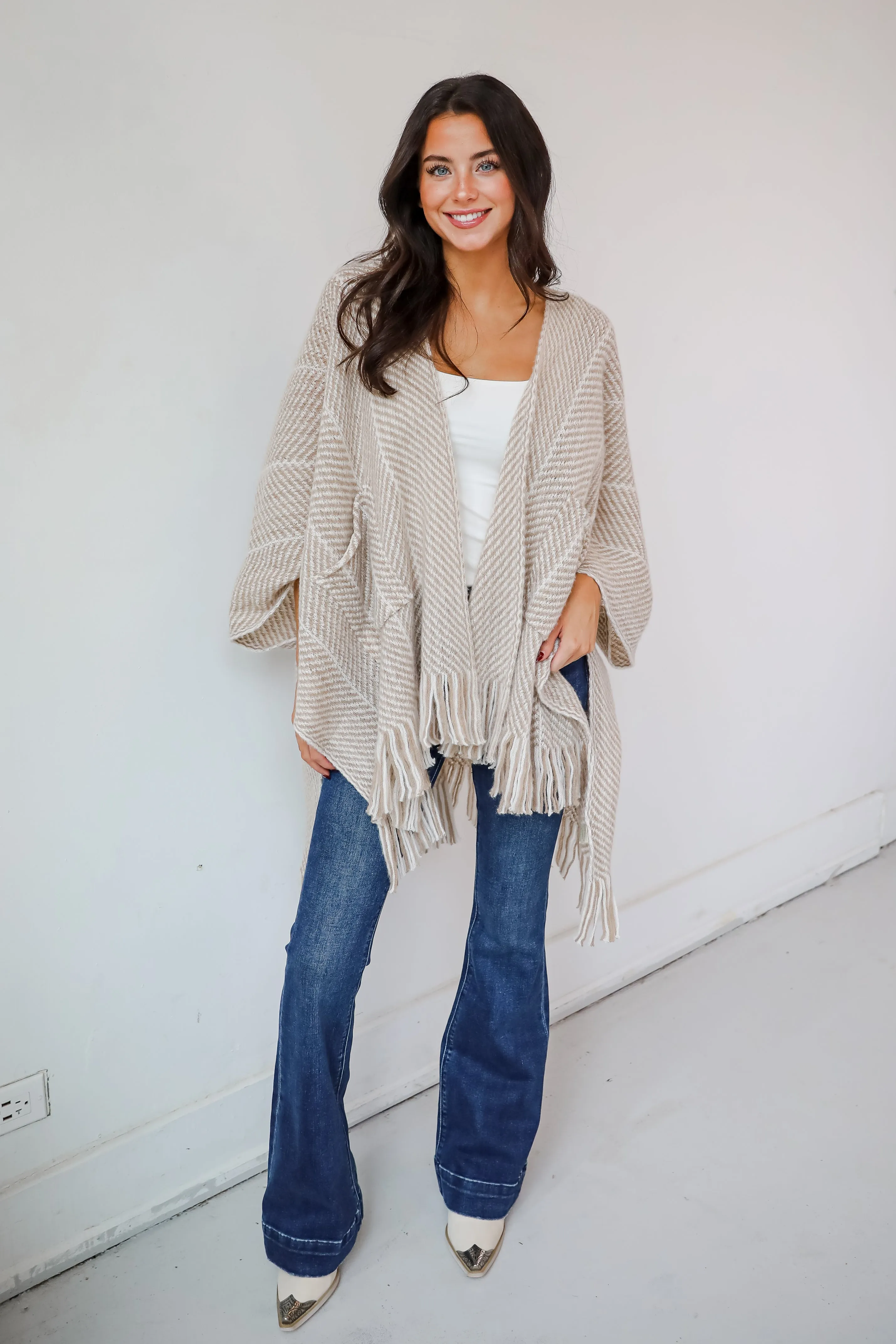 FINAL SALE - Care For You Beige Fringe Shawl - DOORBUSTER