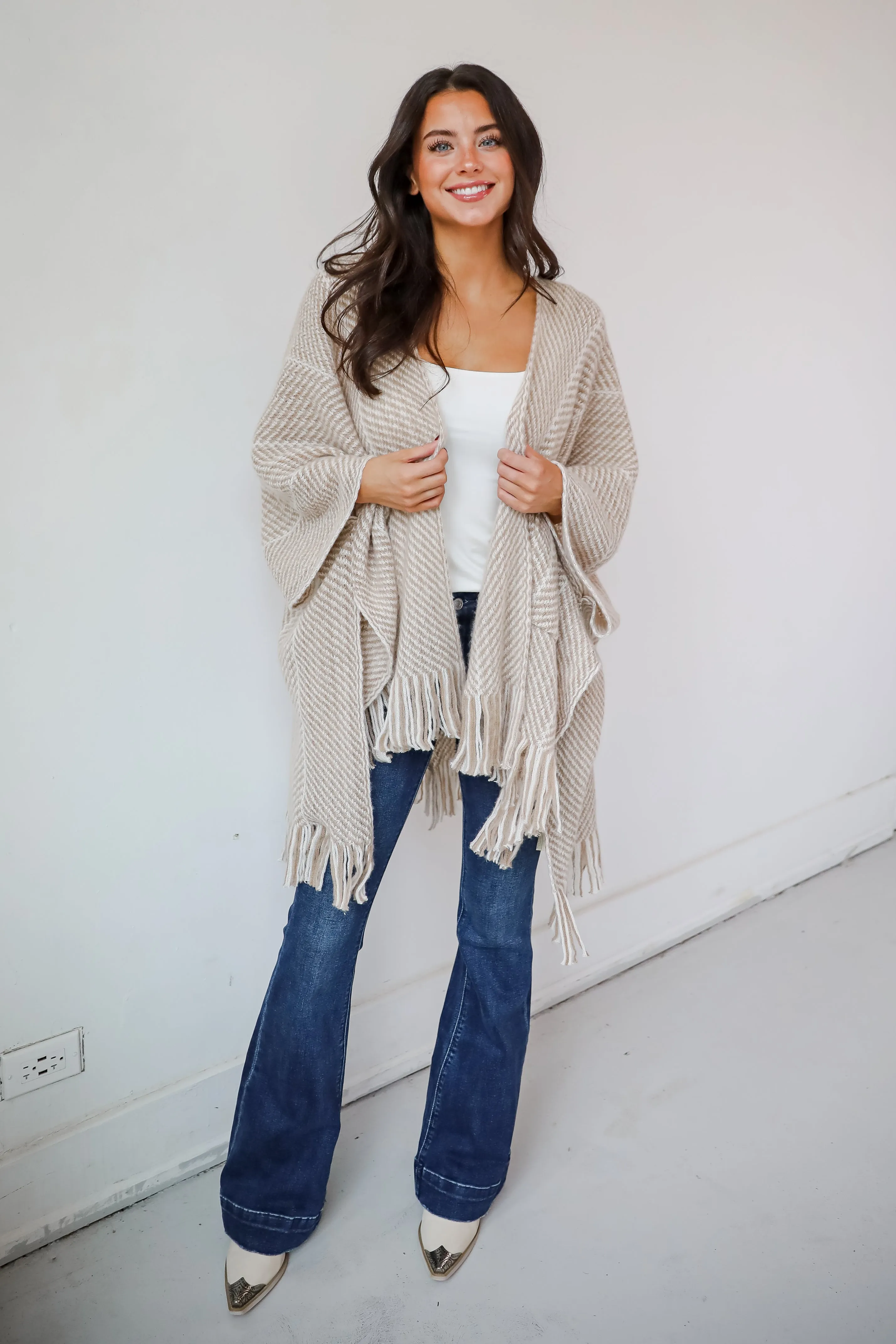 FINAL SALE - Care For You Beige Fringe Shawl - DOORBUSTER