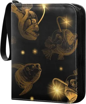 Fish-pattern-black-background Game Sports Cards Card Binders 4 Pocket - Hold 400 Game Cards, Waterproof Wear-resistant Trading Card Albums Collection Book Holder for Boys Girls
