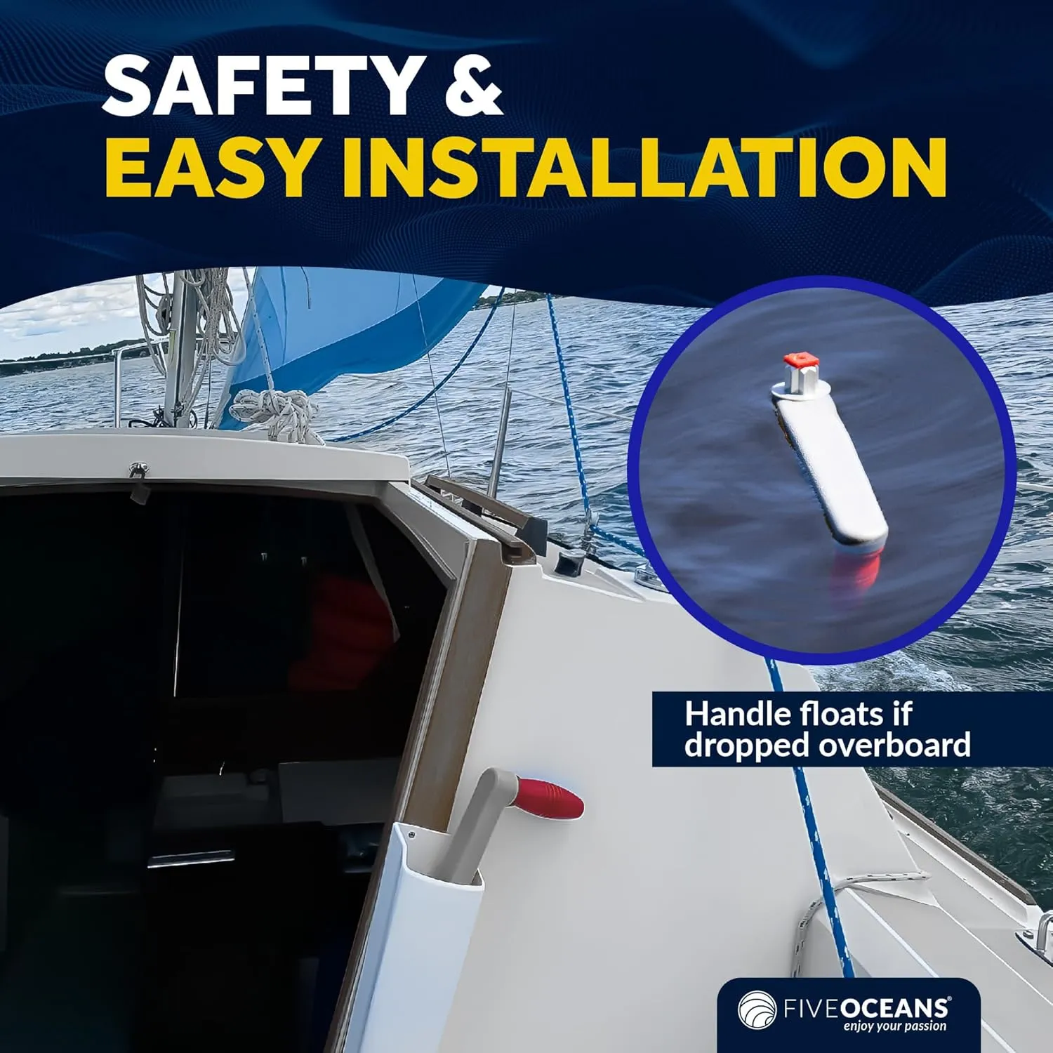 Five Oceans Sailboat Winch Handle, Universal Floating Winch Handle (8-inch & 10-inch Size)