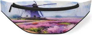 Flower Field Windmill Fanny Pack for Women Men Waist Pack Crossbody Bag with Adjustable Belt for Travel Hiking Running Cycling Festivals