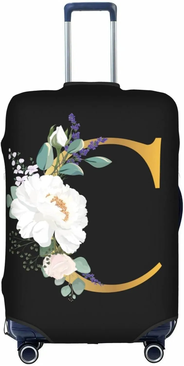 Flower Lette C Black Luggage Cover Elastic Washable Stretch Suitcase Protector Anti-Scratch Travel Suitcase Cover for Kid and Adult S (18-21 inch suitcase)