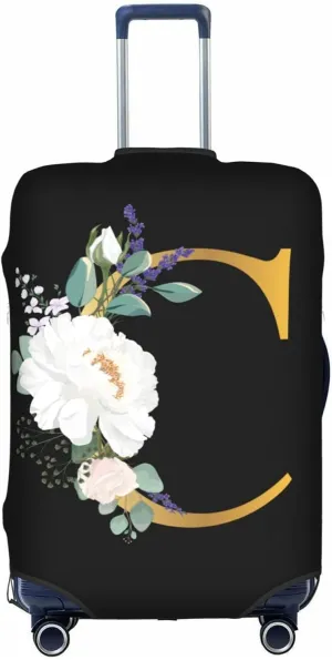 Flower Lette C Black Luggage Cover Elastic Washable Stretch Suitcase Protector Anti-Scratch Travel Suitcase Cover for Kid and Adult S (18-21 inch suitcase)