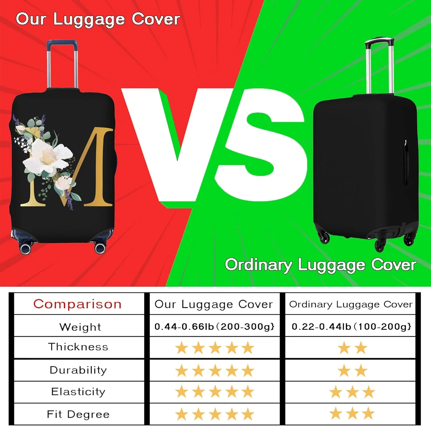 Flower Letter D Black Luggage Cover Elastic Washable Stretch Suitcase Protector Anti-Scratch Travel Suitcase Cover for Kid and Adult S (18-21 inch suitcase)