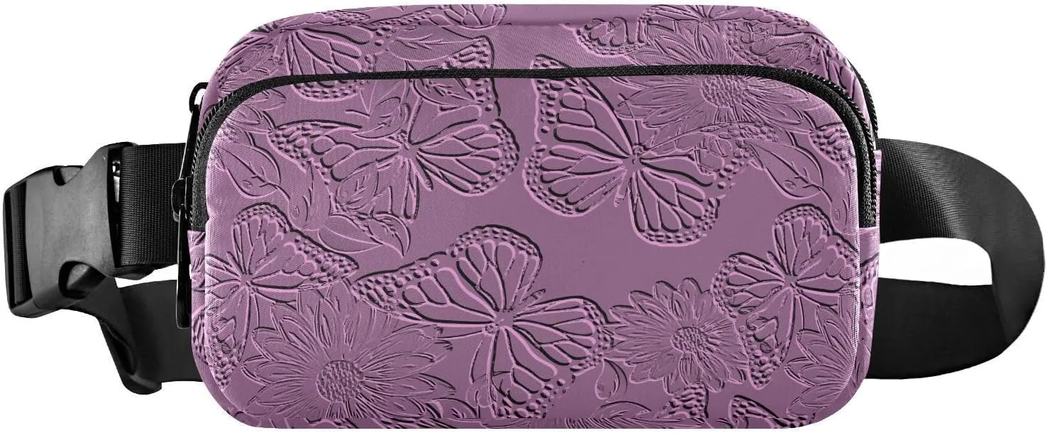 Flowers and Butterflies Pattern Fanny Pack Crossbody Bag for Men Women Belt Bag Bum Bag with Adjustable Strap, Fashion Waist Packs for Travel Running Workout