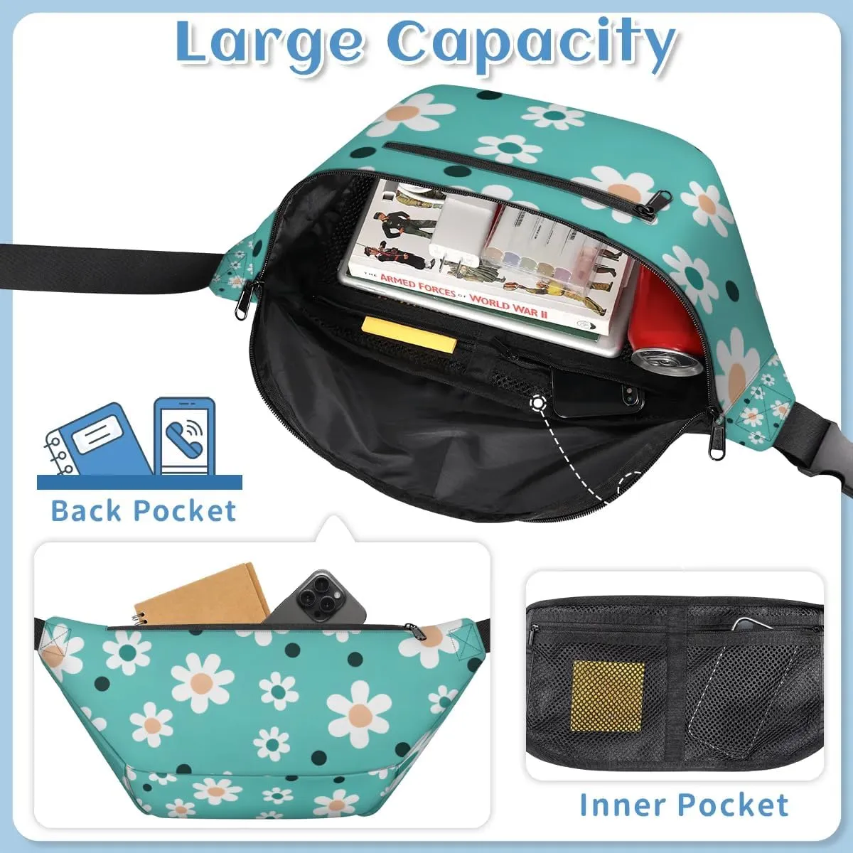 Flowers Funny Sling Bag Crossbody Backpack Chest Daypack for Women Sport Travel Hiking Casual Bag Multipurpose Waist Pack With Zipper Closure Adjustable Strap Shoulder Bag