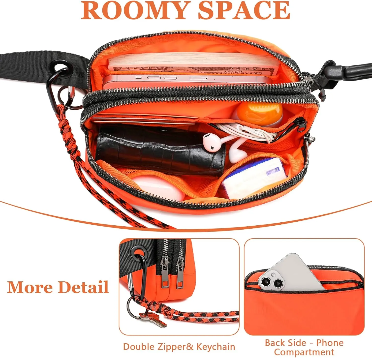 FODOKO Fanny Packs for Women Men, Fashionable Belt Bag Waist Pack for Women with Adjustable Strap, Bum Bag for Running Hiking Travel Workout (Fluorescent Orange)