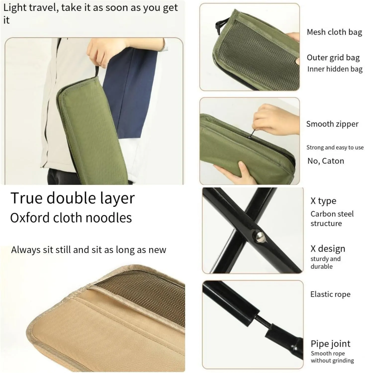 Foldable Backpack Stool, Portable Mini Outdoor Camping Folding Seat with Adjustable Shoulder Strap, for Camping, Fishing, Hiking, Picnics, Outdoor Barbecue, Can Bear 250 Lb Weight (Khaki-S)
